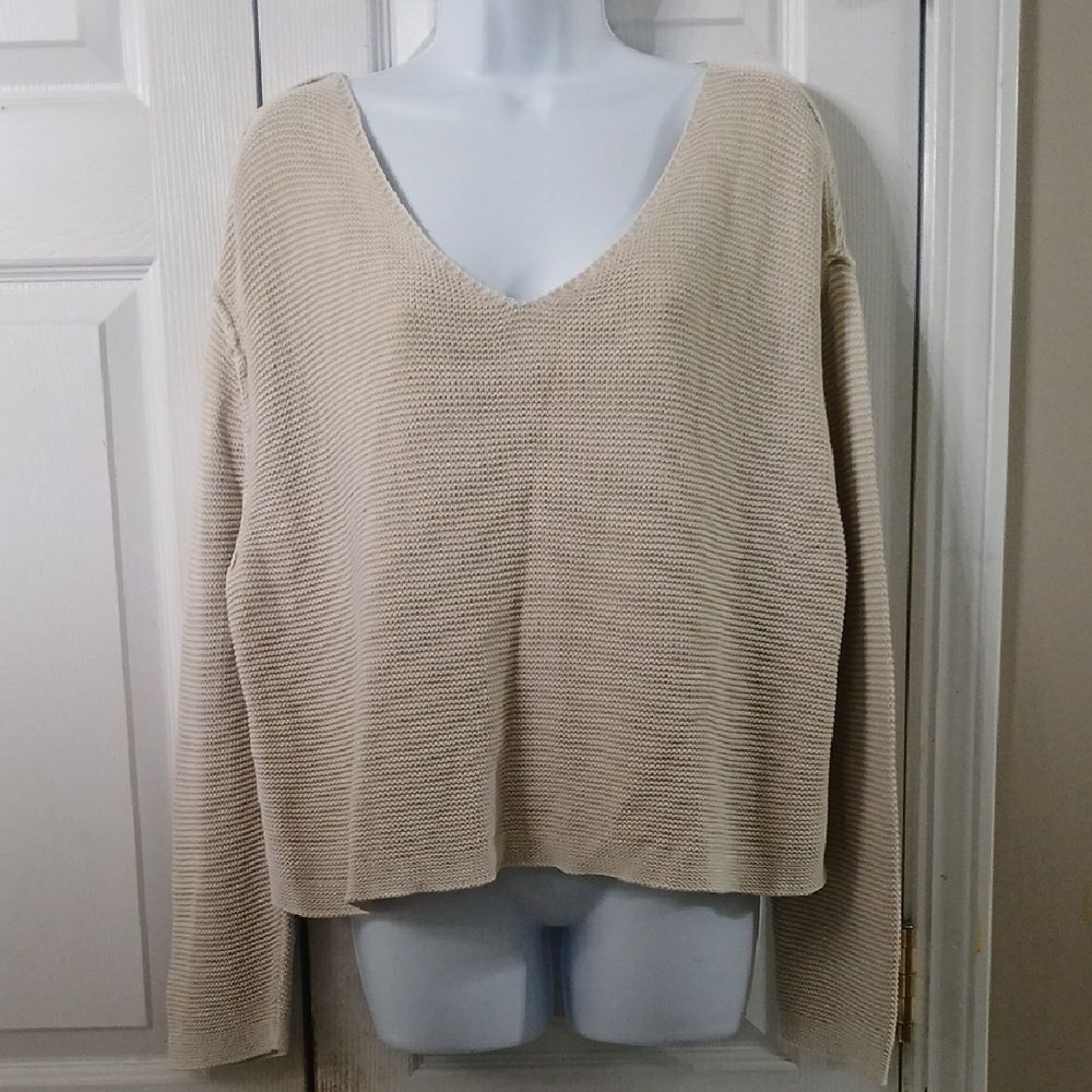 Offline by Aerie Cream V-Neck Women's Lightweight Sweater Sz L NWOT